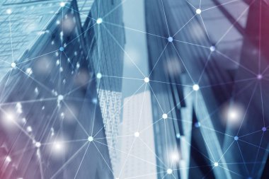 Gelecekçi Siber Ağ. Akıllı Şehir Konsepti. Soyut Satır Bağlantısı.