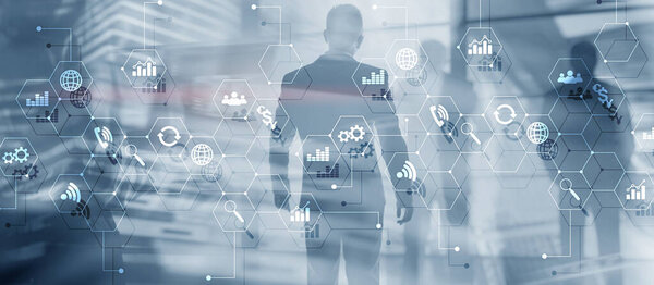 Concept of corporate and startup. Business Icons.