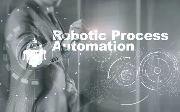 RPA Robotic Process Automation. Ai algorithm analyze Business.