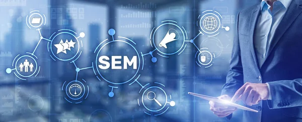 SEM Suchmaschinenoptimierung Marketing Ranking Verkehr Website Technologie Kommunikationskonzept. — Stockfoto