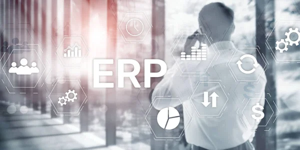 Planejamento de Recursos Empresariais ERP Mixed Media Background. Concepção Corporativa de Tecnologia da Internet de Negócios. — Fotografia de Stock