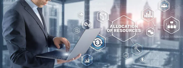 Allokation von Ressourcen Konzept auf Virtual 3D Screen. Strategische Planung. — Stockfoto