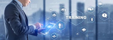 Eğitim Webinar E-öğrenim. Finansal teknoloji ve iletişim konsepti.