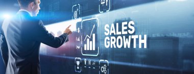 Satışlar Büyüyen Adam sanal 3 boyutlu ekrana yazıyı tıklattı.