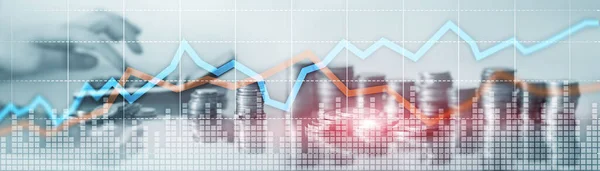 Rött och blått tillväxtdiagram. Begreppet aktie och börs. — Stockfoto