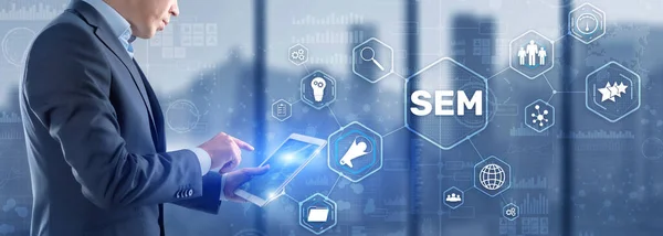 SEM Suchmaschinenmarketing. Digitales Marketing, Online-Werbung. — Stockfoto