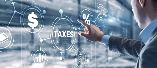 Pojęcie podatków płaconych przez osoby fizyczne i przedsiębiorstwa, takich jak podatek VAT, podatek dochodowy i podatek od nieruchomości. Kontekst Twojej działalności. — Zdjęcie stockowe