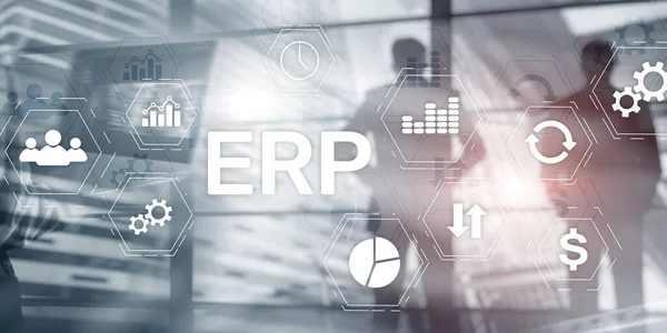 Planejamento de Recursos Empresariais ERP Mixed Media Background. Concepção Corporativa de Tecnologia da Internet de Negócios. — Fotografia de Stock