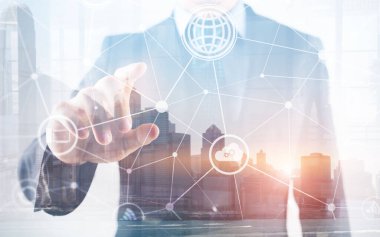 ICT bilgi ve telekomünikasyon teknolojisi ve IOT Fütüristik Arkaplan