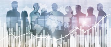 İş finansmanı büyüme grafiği analizi diyagram ticareti ve ön kur konsepti çift pozlama karışık ortam arkaplan web sitesi başlığı.