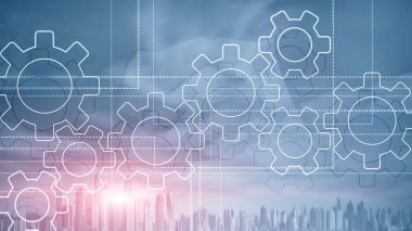 Gears mekanizması, dijital dönüşüm, veri entegrasyonu ve dijital teknoloji kavramı.