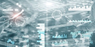 Sanal ekran bilgisayar arayüzü üzerinde anahtar performans göstergelerine sahip iş zekası paneli.