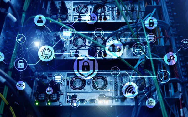 Veri güvenliği kavramı. Simgeler: Kapatılmış Asma Kilit, Wifi Ve dijital arkaplanda bulut