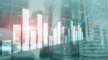 Fütürist soyut arka plan. Üç boyutlu oklar ve çizgiler. Bulanık şehir.