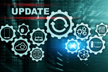 Sanal Ekran Sunucusu Odası Datacenter Arkaplanındaki Yazılım Bilgisayarını Güncelle. Teknoloji Güncelleme Kavramı.