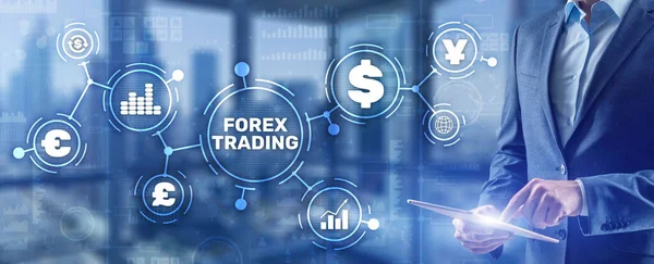 Beschreibung Forex-Handel auf virtuellem Bildschirm. Börsenkonzept für Unternehmen — Stockfoto