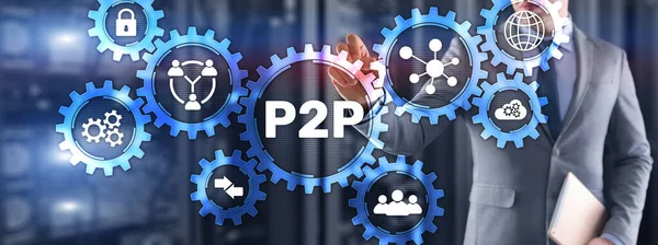 Peer να peer P2P. Μεγέθυνση. Έννοια του επιχειρηματικού νομίσματος των χρηματοοικονομικών δεδομένων — Φωτογραφία Αρχείου
