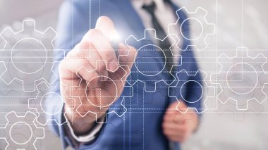 Gears mekanizması, dijital dönüşüm, veri entegrasyonu ve dijital teknoloji kavramı.