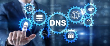 DNS Domain name System server concept. Mixed media clipart