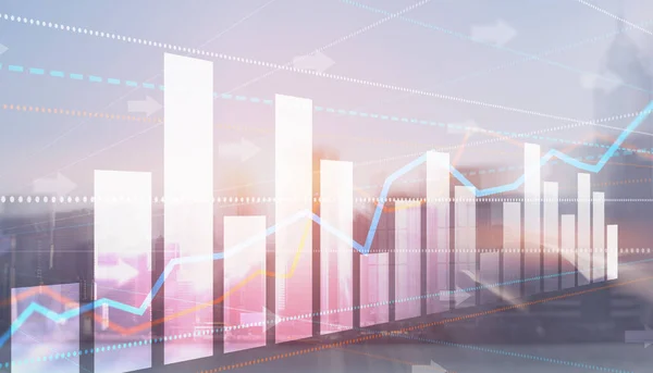 Finansieringsdiagram Diagram. Trading Forex Exchange Investment Fintech koncept på Modern City bakgrund — Stockfoto