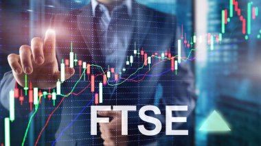 FTSE 100 Financial Times Borsa Endeksi Birleşik Krallık İngiltere Yatırım Ticareti konsepti grafikler ve grafiklerle.