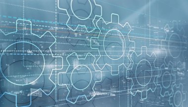 Şehrin arka planında noktalar ve dişliler