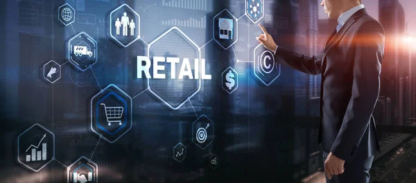 Concepto minorista Canales de marketing Comercio electrónico Automatización de compras en pantalla virtual — Foto de Stock