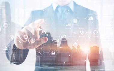 Çeşitli iş simgelerine sahip sunumlar için evrensel arkaplan