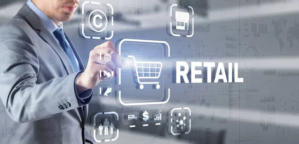 Conceito de varejo canais de marketing E-commerce Automação de compras na tela virtual — Fotografia de Stock