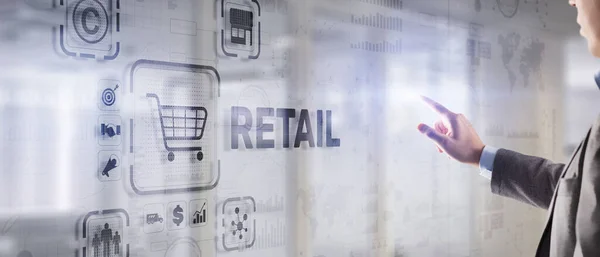 Koncepcja sprzedaży detalicznej kanały marketingowe E-commerce Automatyzacja zakupów na wirtualnym ekranie — Zdjęcie stockowe