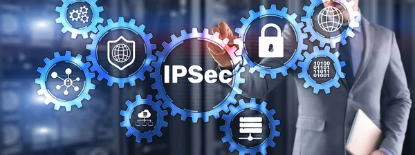 Ochranka IP. Protokoly o ochraně údajů. Modrá technologie pozadí. IPSec — Stock fotografie