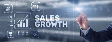 Satışlar Büyüyen Adam sanal 3 boyutlu ekrana yazıyı tıklattı