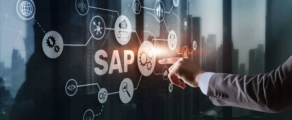 SAP Інтелектуальна автоматизація процесів. System Software Automation концепт футуристичного віртуального екрану — стокове фото