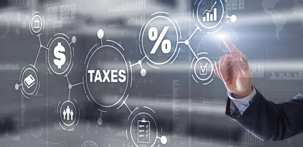 Pojęcie podatków płaconych przez osoby fizyczne i przedsiębiorstwa, takich jak podatek VAT, podatek dochodowy i podatek od nieruchomości. Kontekst Twojej działalności — Zdjęcie stockowe