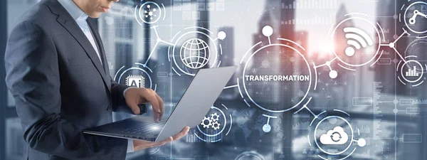 Digitale Transformation für Unternehmen. Zukunft und Innovation Internet und Netzwerkkonzept. Technischer Hintergrund — Stockfoto