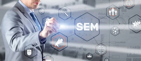 SEM Suchmaschinenmarketing. Digitales Marketing, Online-Werbung — Stockfoto
