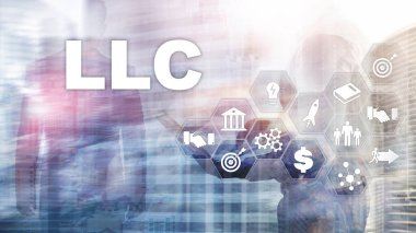 Sınırlı Sorumluluk Şirketi konsepti. Sanal ekrandaki simgeler. İş Arkaplanı.