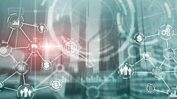 Diagramma Virtuale Aziendale Del Settore Sullo Sfondo Della Città — Foto Stock