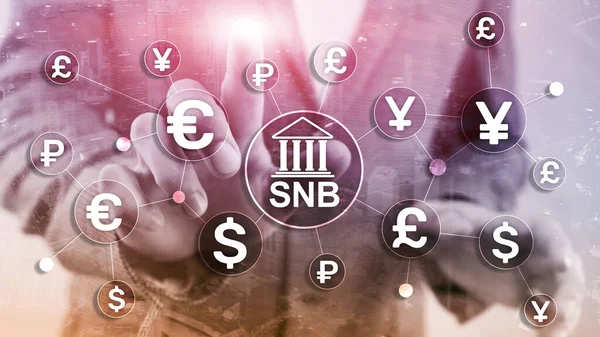 Diverse Valute Uno Schermo Virtuale Bns Banca Nazionale Svizzera — Foto Stock