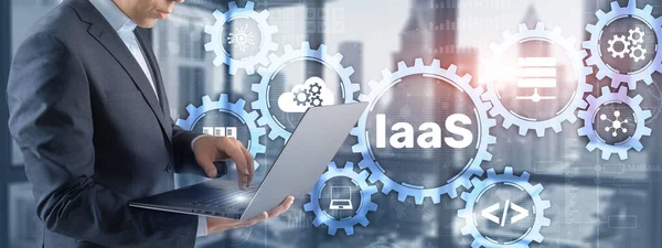 IaaS Infrastructure as a Service. Blue Online Gear Internet et concept de réseautage — Photo