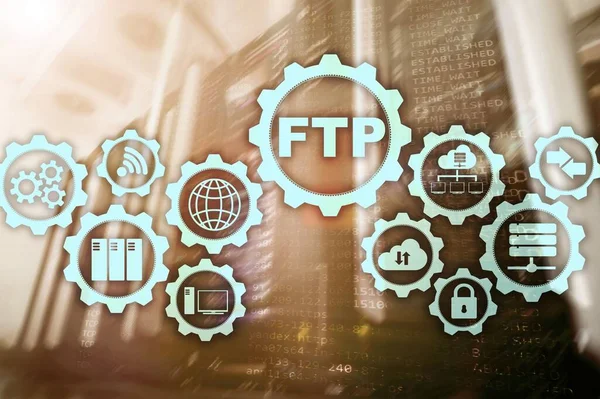 FTP. File Transfer Protocol. Network Transfer data to server on supercomputer background.