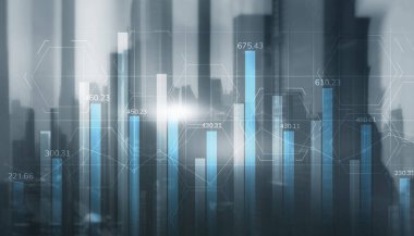 Evrensel arka plan. Şehrin arka planında rakamların yer aldığı diyagramlar