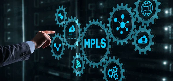 MPLS. Çoklu protokol etiketi değiştiriliyor. Telekomünikasyon Ağlarının Yönlendirilmesi Sanal Ekran Konsepti — Stok fotoğraf