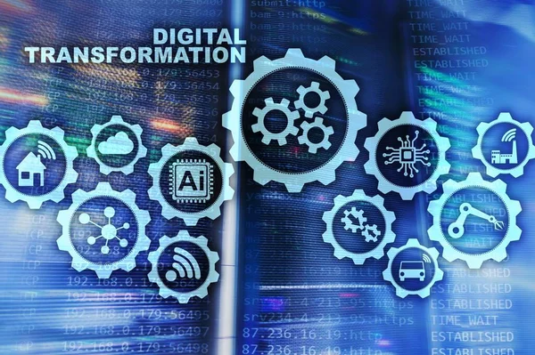 Cyfrowa Transformacja Koncepcja Digitalizacji Procesów Biznesowych Technologicznych Kontekst Bazy Danych — Zdjęcie stockowe