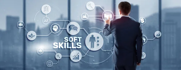 Finanzkonzept über Soft Skills Teamgeist Kommunikation Durchsetzungsvermögen — Stockfoto