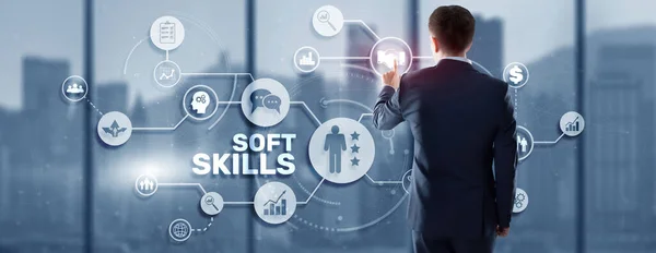 Concepto financiero sobre Soft Skills comunicación espíritu de equipo asertividad —  Fotos de Stock