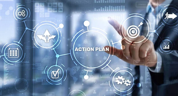 Üzleti cselekvési terv stratégiai koncepció virtuális képernyőn. Időgazdálkodás — Stock Fotó