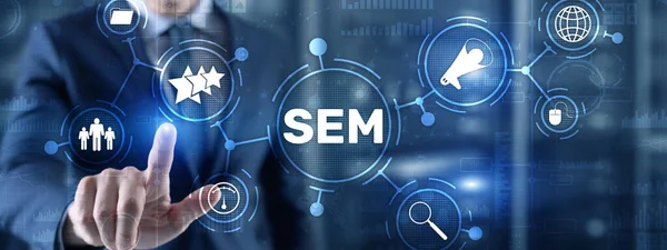 SEM Suchmaschinenoptimierung Marketing Ranking Verkehr Website Technologie Kommunikationskonzept — Stockfoto