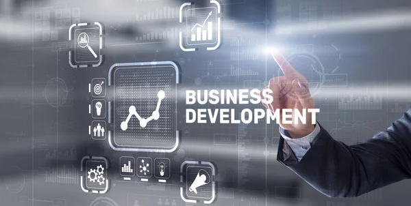 Planejamento de Desenvolvimento de Negócios. Inscrição em 3D na tela virtual — Fotografia de Stock