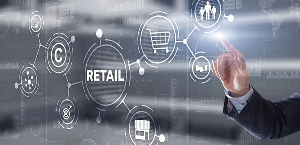 Δίκτυα μάρκετινγκ λιανικής πώλησης Ηλεκτρονικό εμπόριο Αυτοματοποίηση αγορών στην εικονική οθόνη — Φωτογραφία Αρχείου